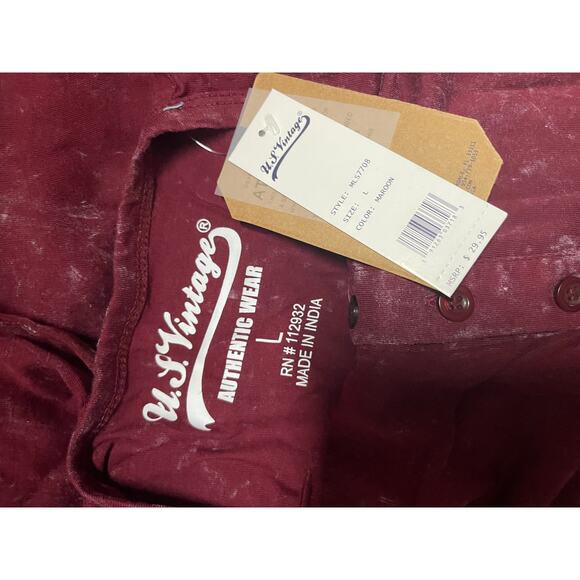 US Vintage Mens Maroon Burgundy Cotton Henley Long Sleeve Basic Shirt NEW Large - Picture 9 of 9